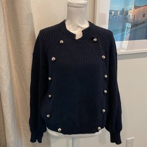 Joie cotton/cashmere sweater jacket navy with silver buttons